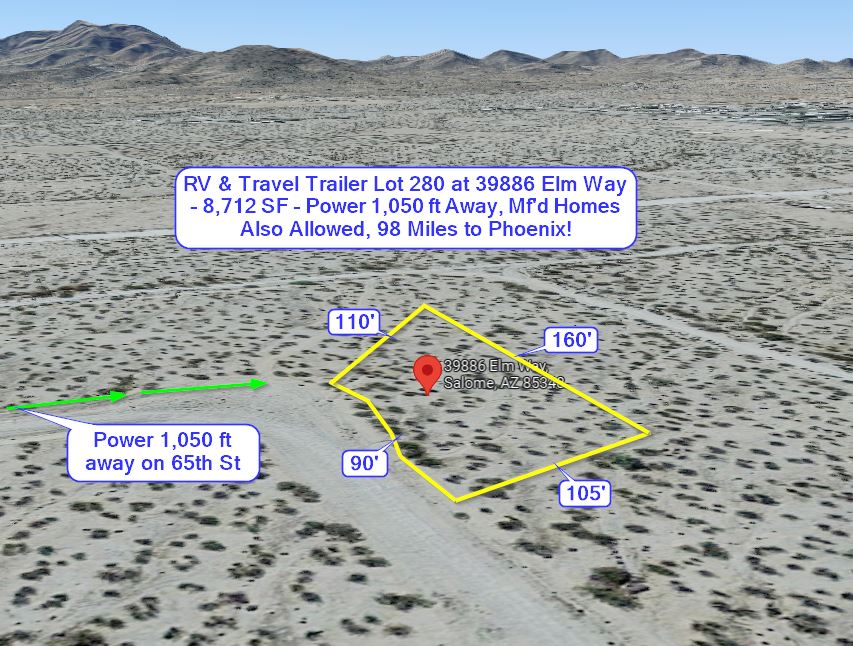 Salome, AZ RV & Travel Trailer Lot 799 at 39886 Elm Way 8,712 SF