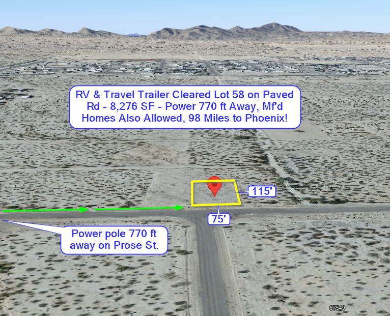 Salome, AZ RV & Travel Trailer Cleared Lot 58 on Paved Rd 8,276 SF