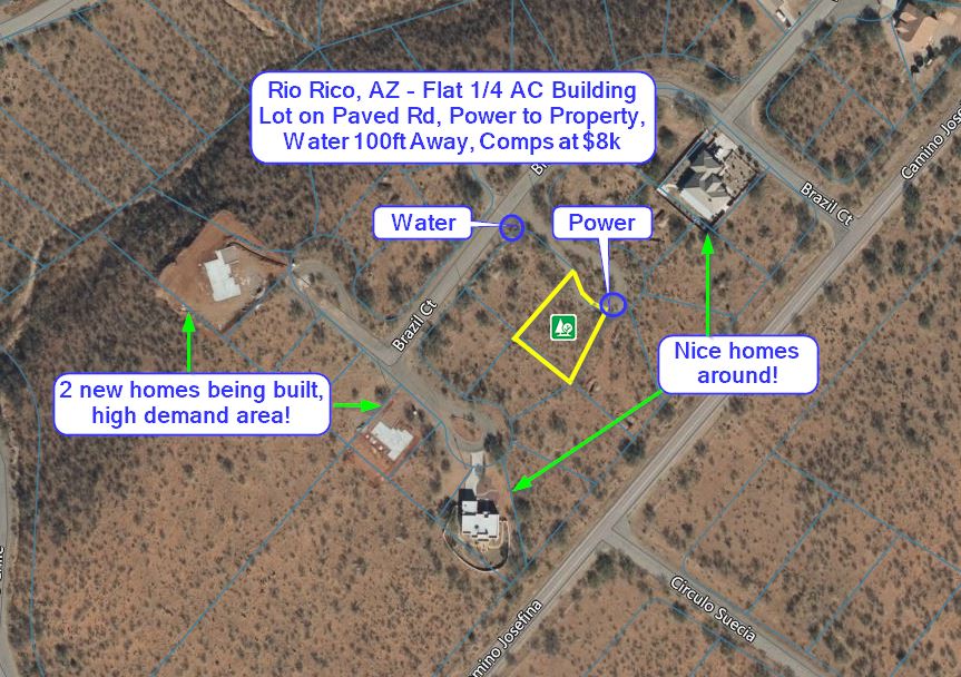 Rio Rico, AZ Flat 1/4 AC Building Lot, Water Service and Power to