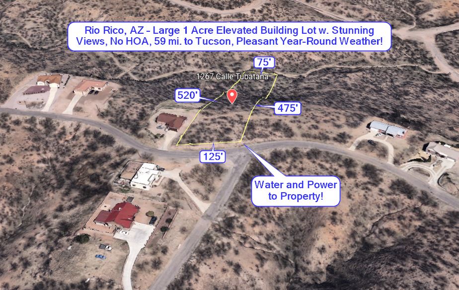 Rio Rico, AZ Large 1 Acre Elevated Building Lot on Paved Rd w