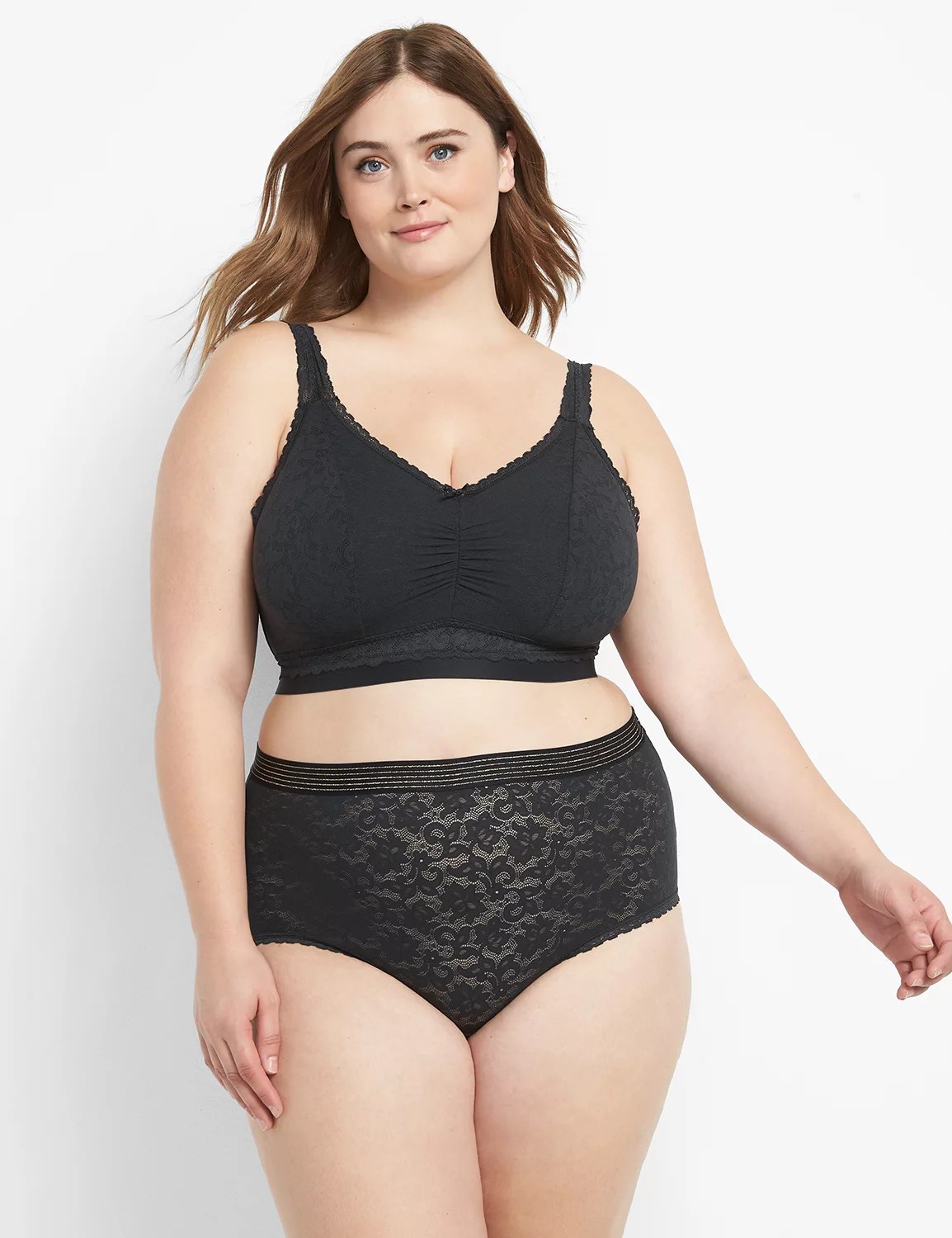 Stretch Lace HighLeg Brief Panty With Sparkle Waistband LaneBryant