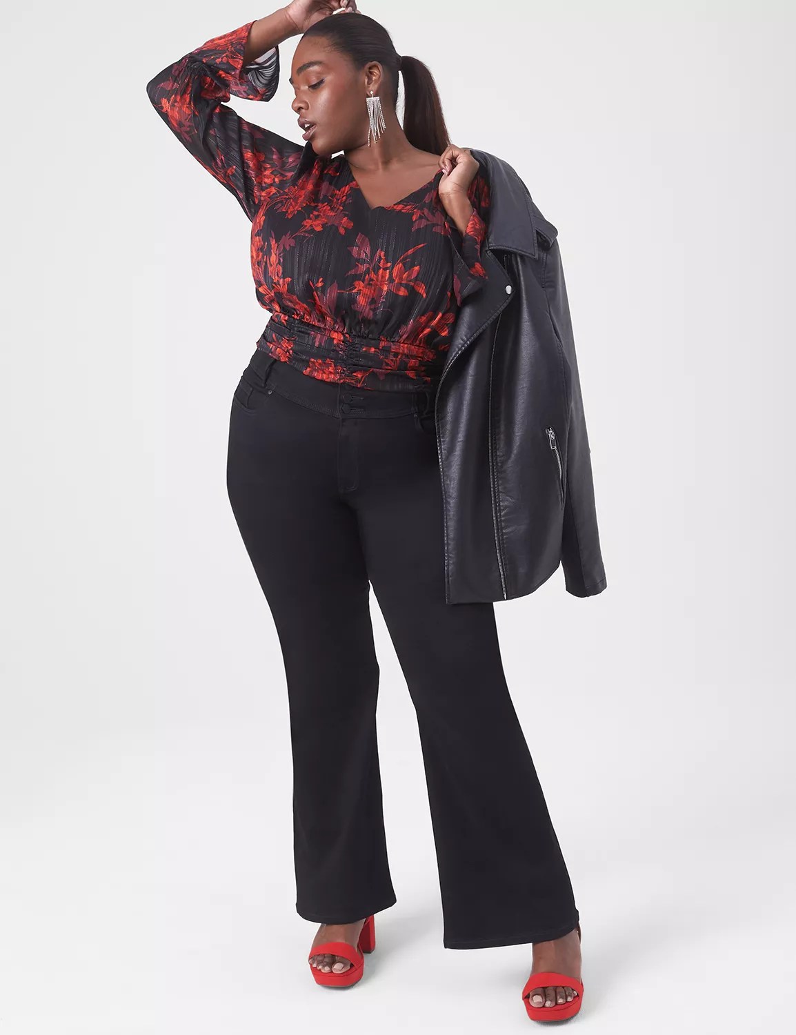 Classic Long Sleeve V Neck Crop Top LaneBryant