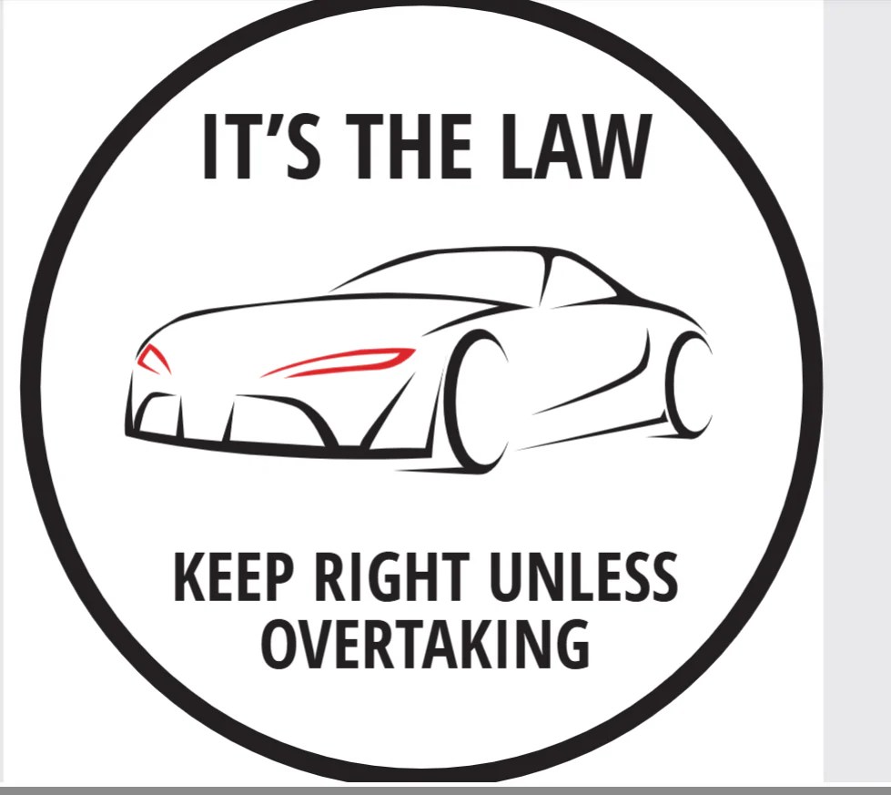 Black and white Bumper Sticker Keep Right Unless Overtaking Lane Logik