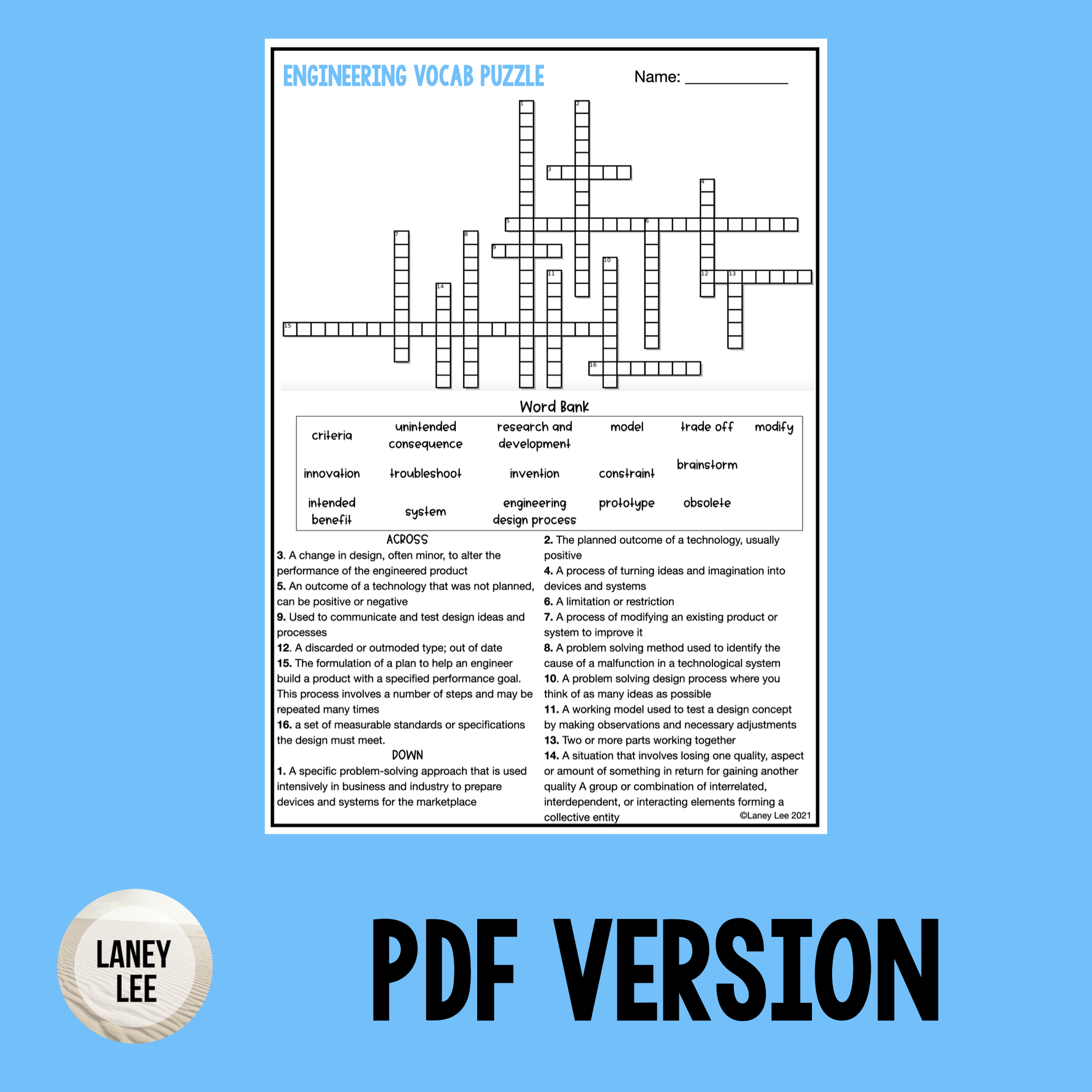 Engineering Vocabulary Puzzle Laney Lee