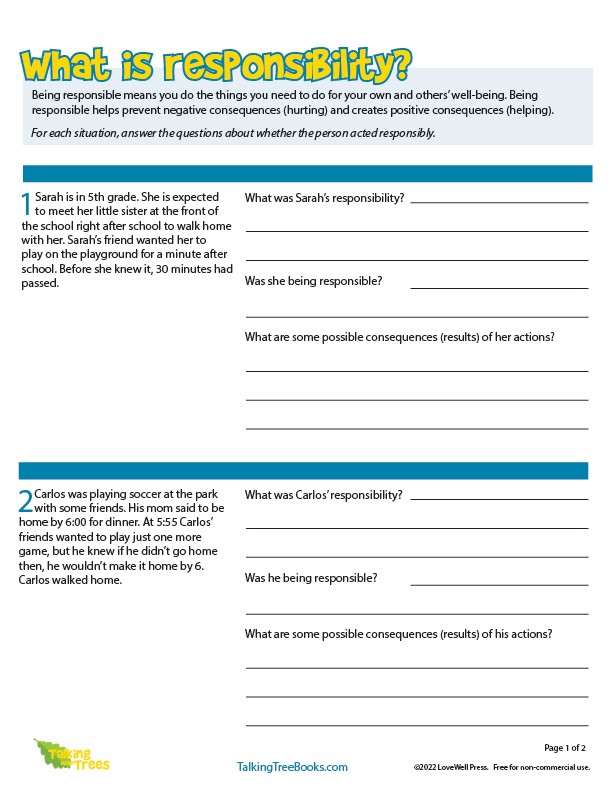 Language Of Responsibility Worksheet Language Worksheets