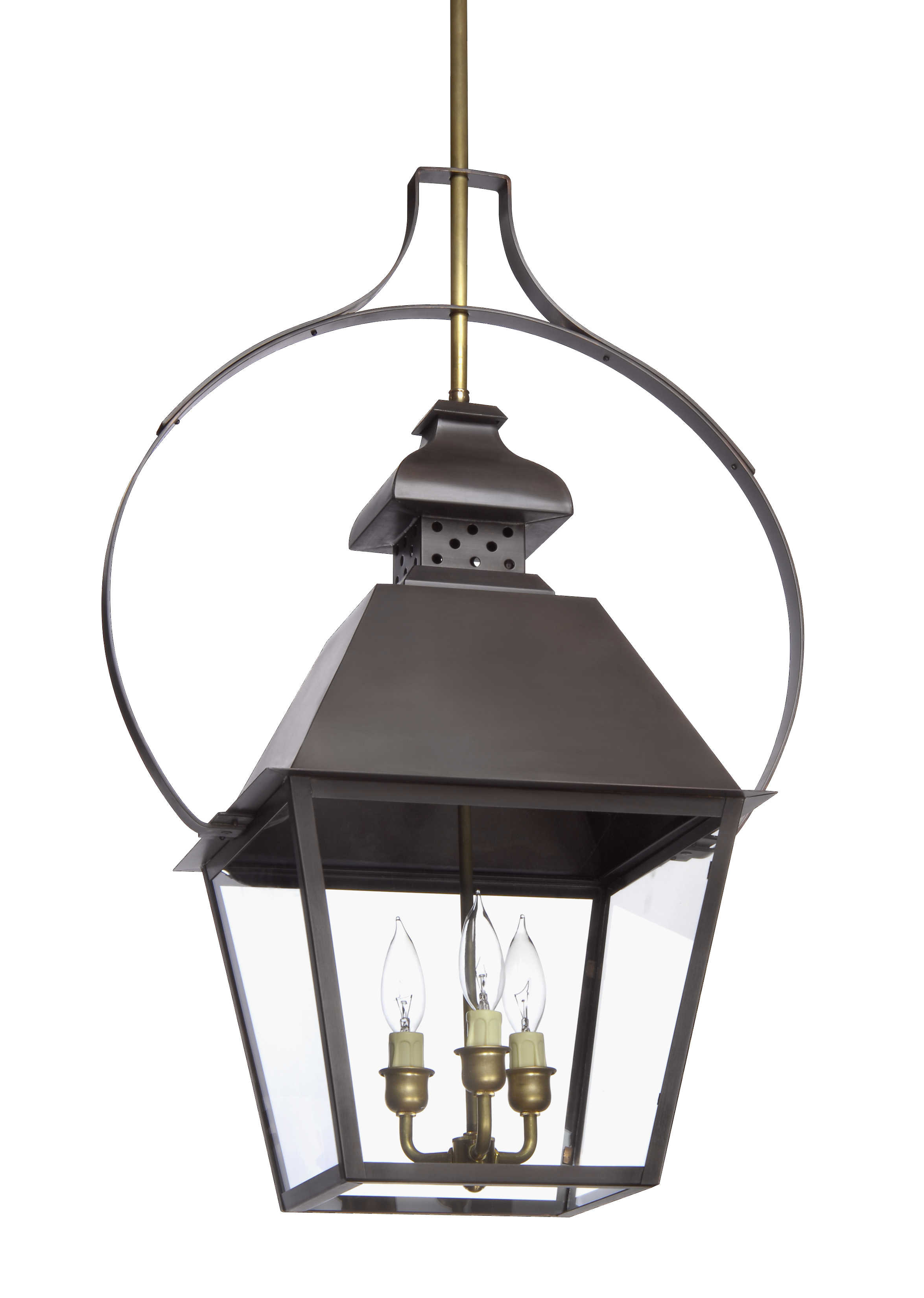 N13 hanging light, copper lantern, gas and electric lighting