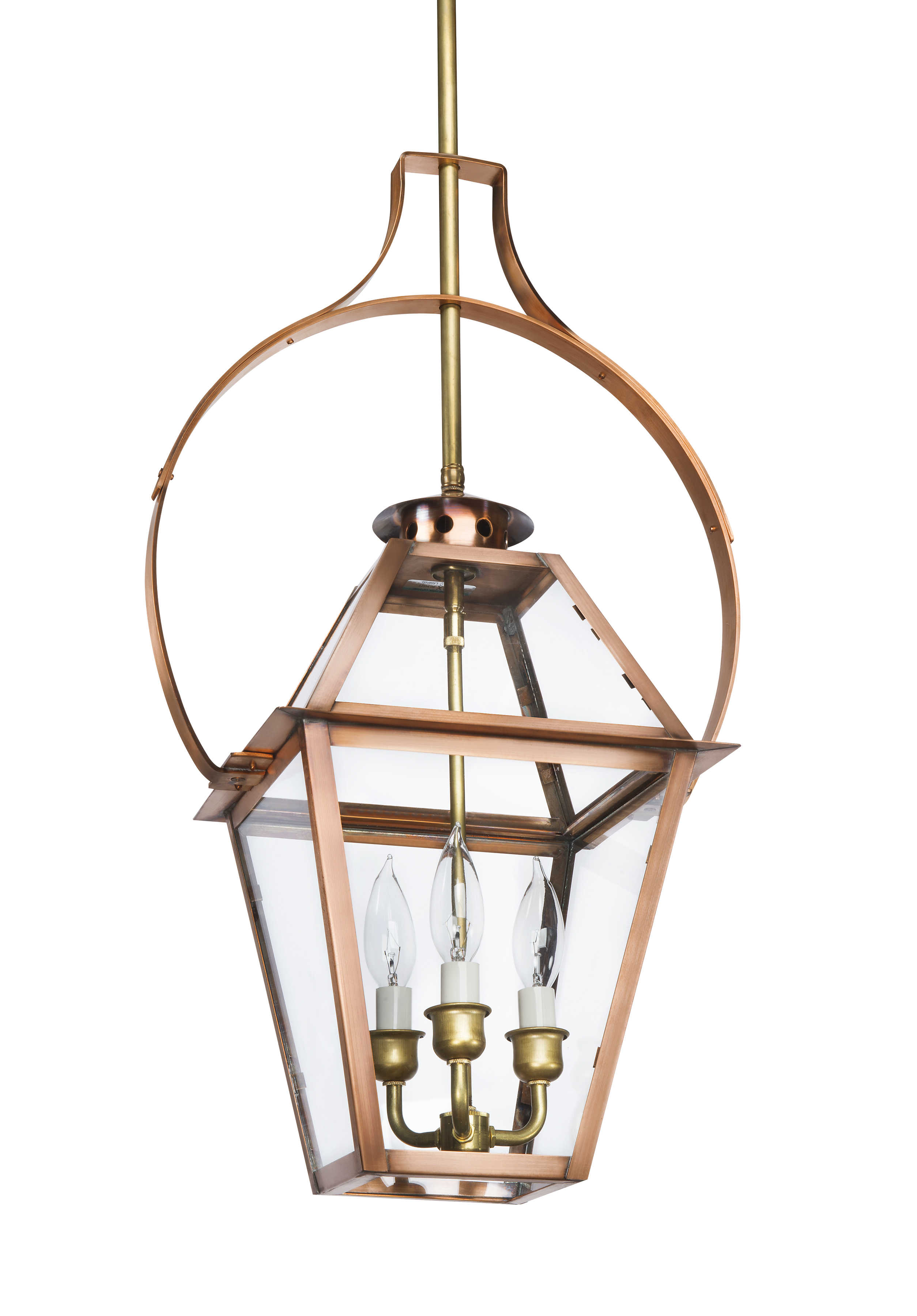 CH29 hanging light, copper lantern, gas and electric lighting