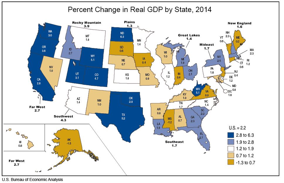 Average Gdp California Map 2014 GDP Growth California Outperforms Nation [EconTax Blog]