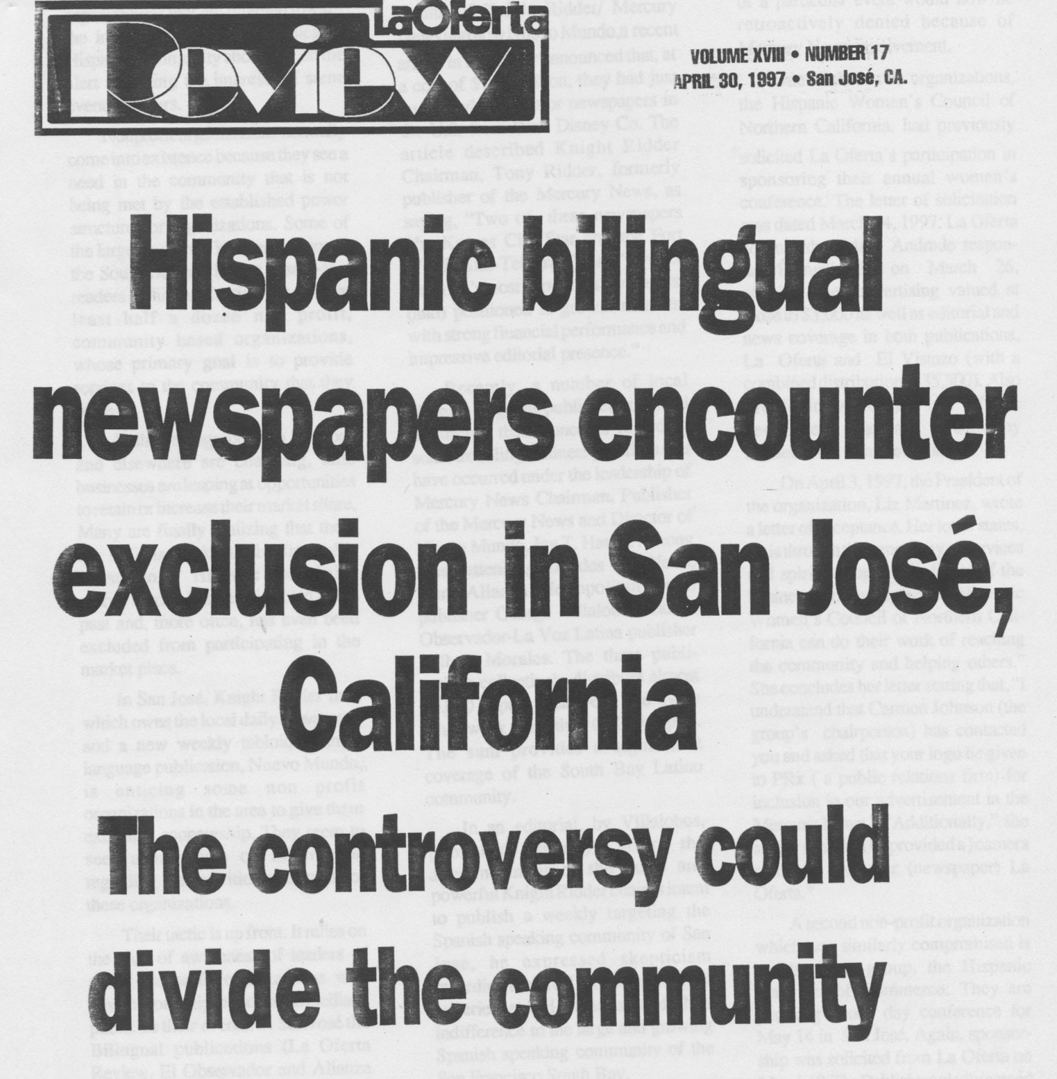 Hispanic bilingual newspapers encounter exclusion in San Jose California