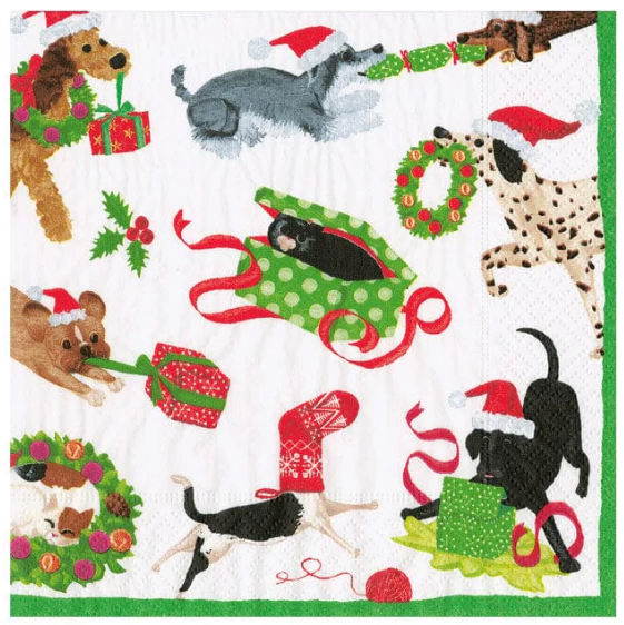 Holiday Napkins by Caspari "Christmas Mischief" Boxed Cocktail Napkins