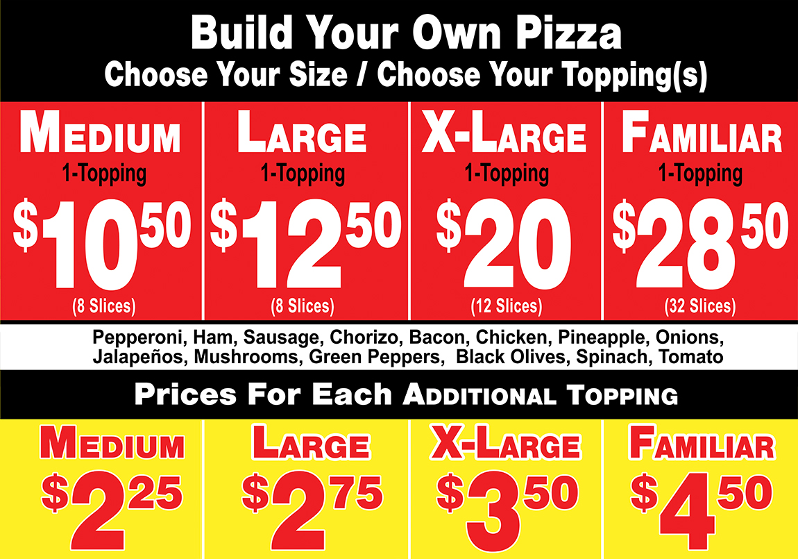 La Pizza del Sol Inc. Menu