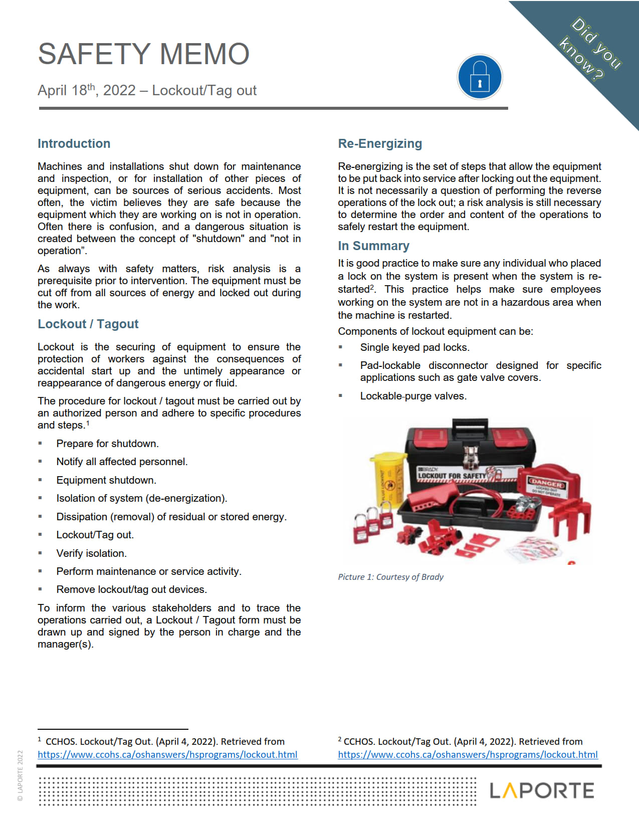 Lockout / Tagout Laporte Consultants