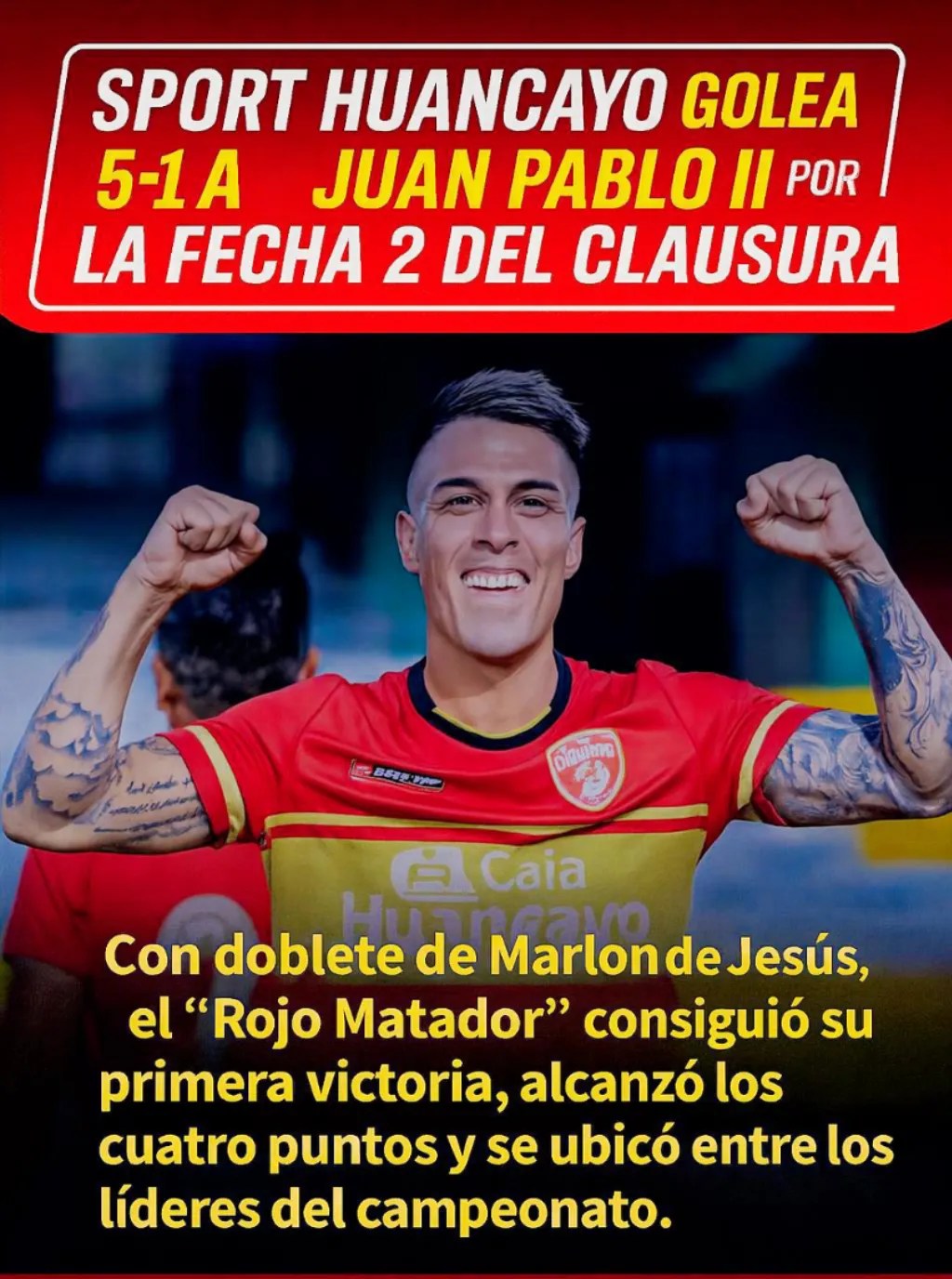Sport Huancayo golea 5-1 a Juan Pablo II por la fecha 2 del Clausura; video, goles y resumen Sport Huancayo golea 5-1 a Juan Pablo II por la fecha 2 del Clausura; video, goles y resumen