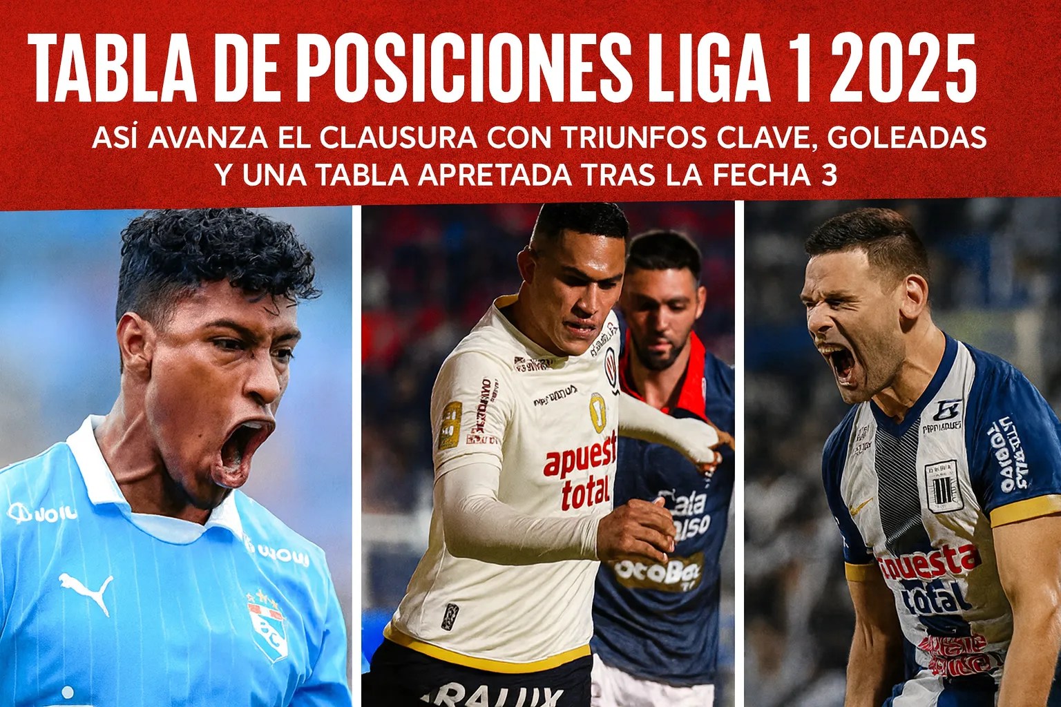 Tabla de posiciones Liga 1 2025: así avanza el Clausura con triunfos clave, goleadas y un resultado apretado tras la fecha 3 Tabla de posiciones Liga 1 2025: así avanza el Clausura con triunfos clave, goleadas y un resultado apretado tras la fecha 3