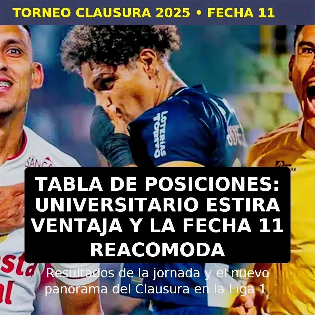 Tabla de posiciones del Torneo Clausura 2025: Universitario estira ventaja y la fecha 11 reacomoda Tabla de posiciones del Torneo Clausura 2025: Universitario estira ventaja y la fecha 11 reacomoda