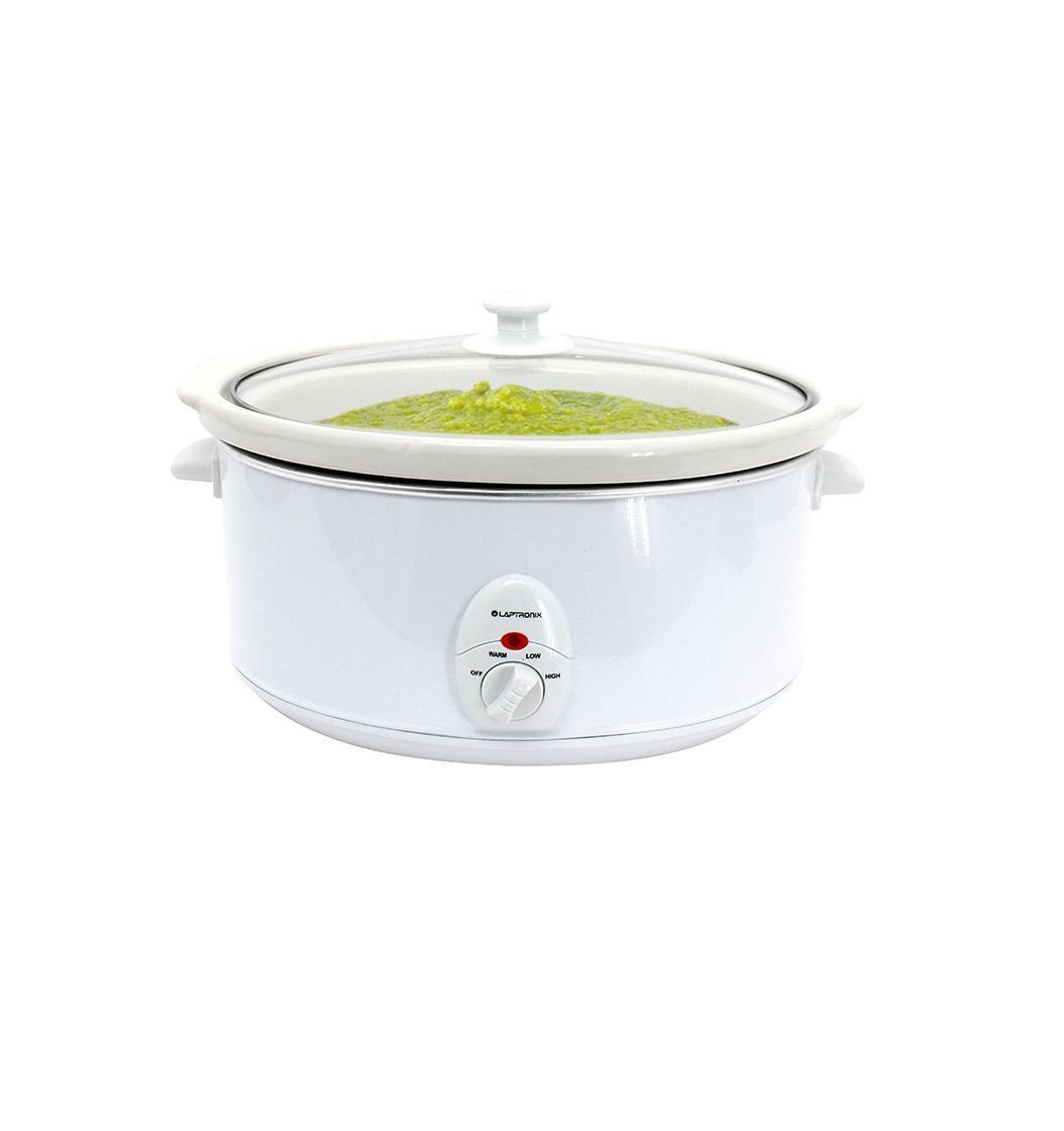 Premium White Slow Cooker 3.5L Pot + Removable Ceramic Inner Bowl Steam