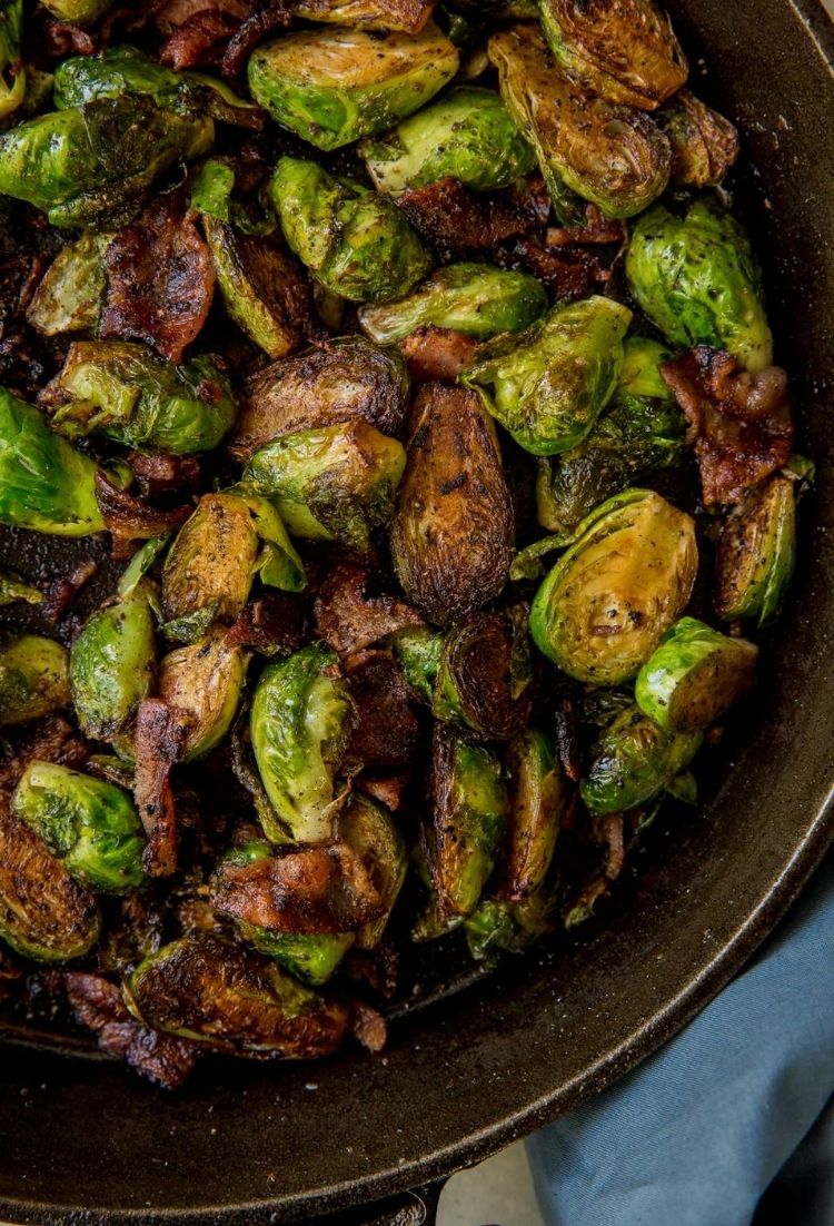 Sautéed Cast Iron Brussels Sprouts with Bacon Lara Clevenger