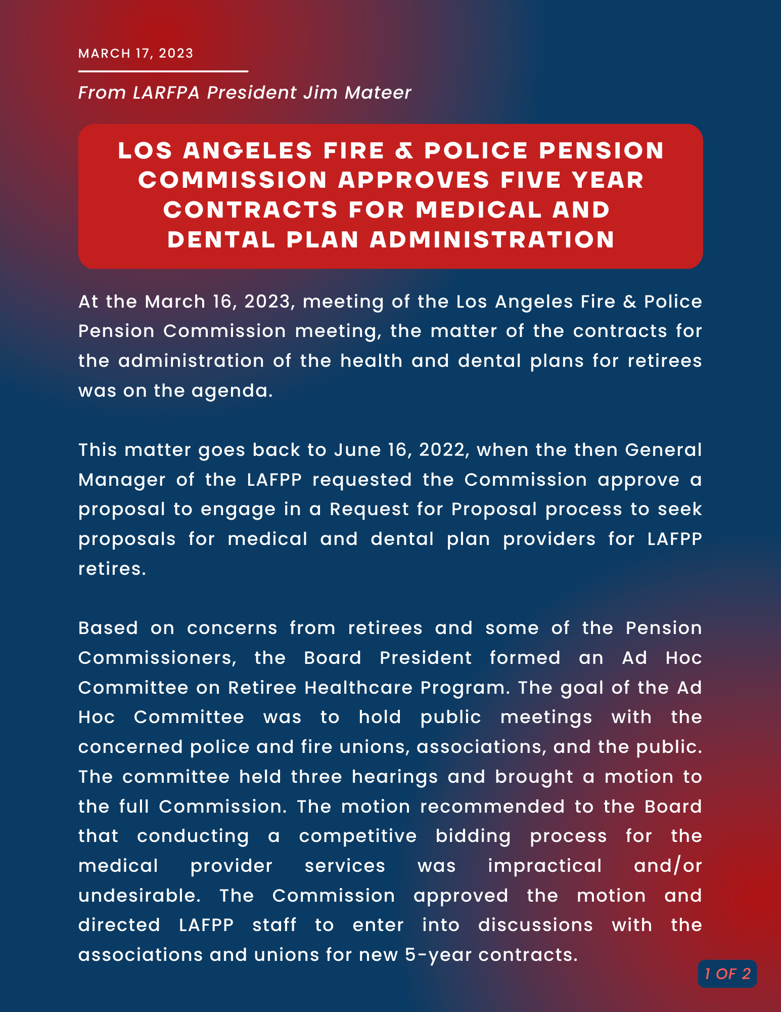 LAFPP Commission Approves 5Year Medical and Dental Plan Administration