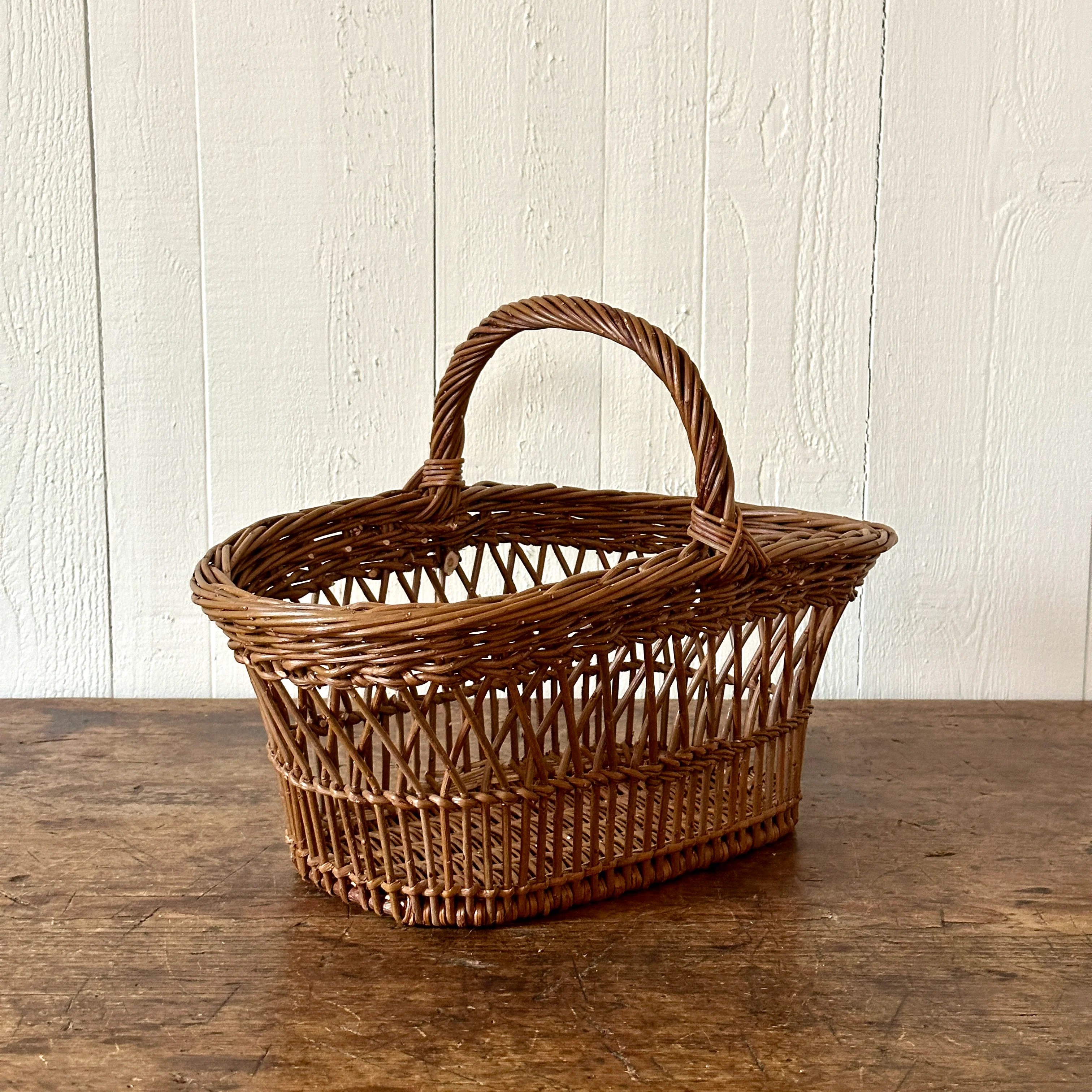 Medium Brown Crossed Pattern French Shopping Basket Larger Cross