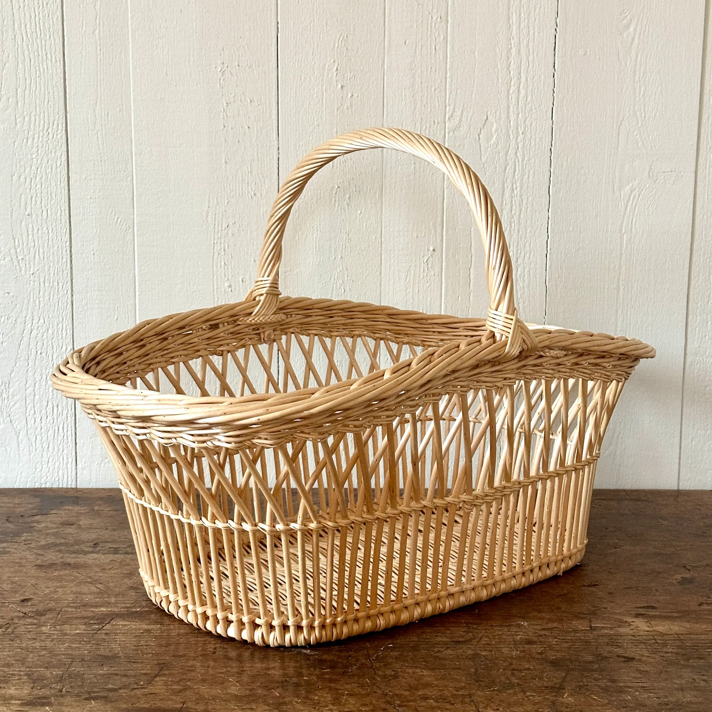 Large White Crossed Pattern French Shopping Basket Larger Cross