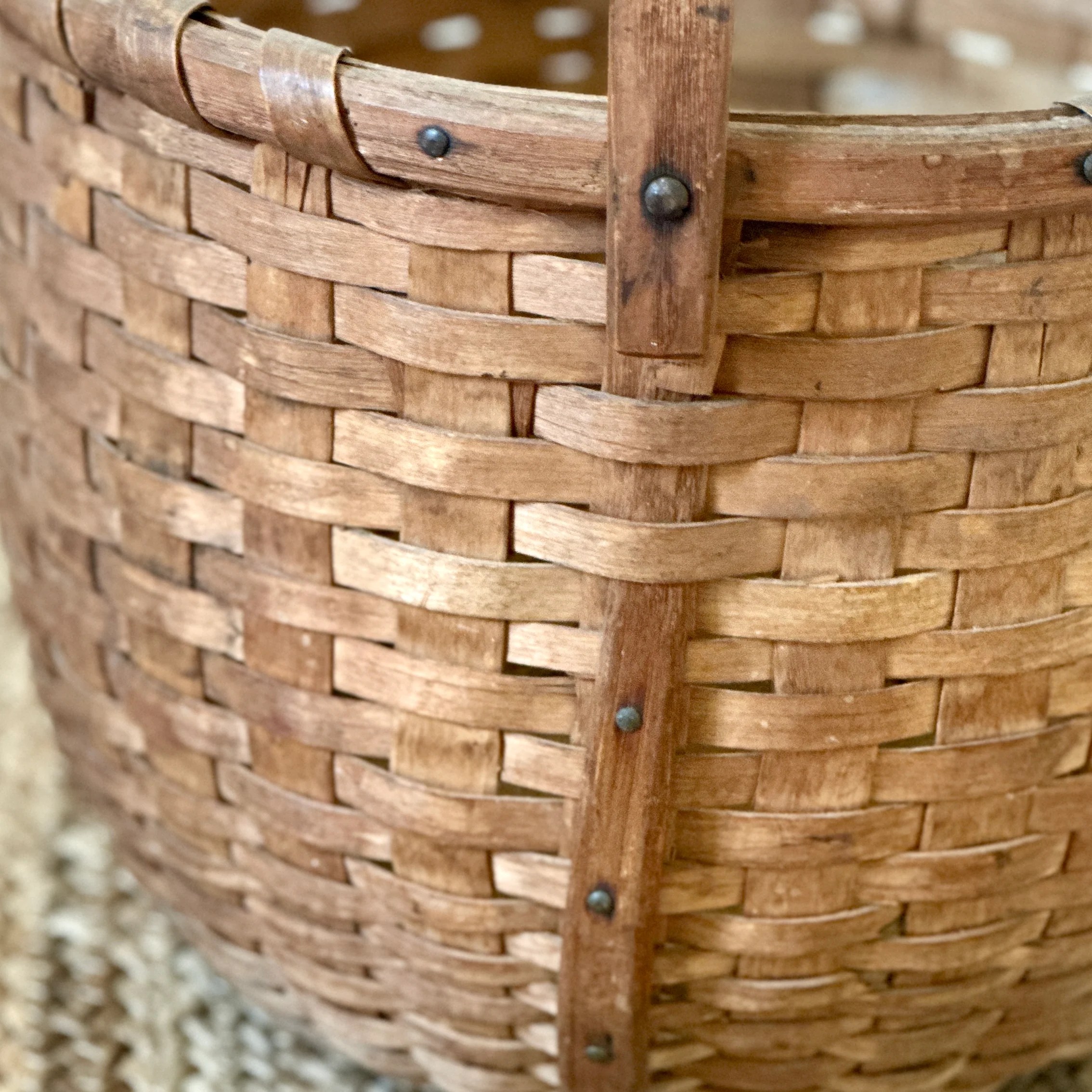 New England Handwoven Ash Splint Basket Larger Cross