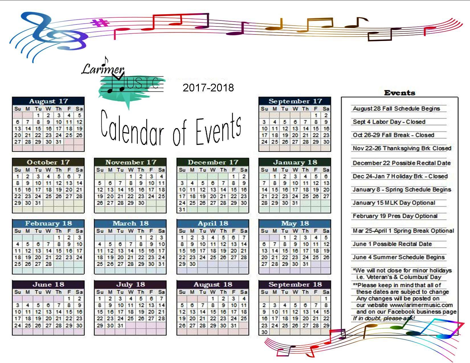20172018 Lesson Calendar