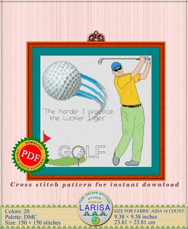 Golf Cross Stitch Pattern Golfer Golfing Golf Player LarisaXStitch Your Excellent Cross