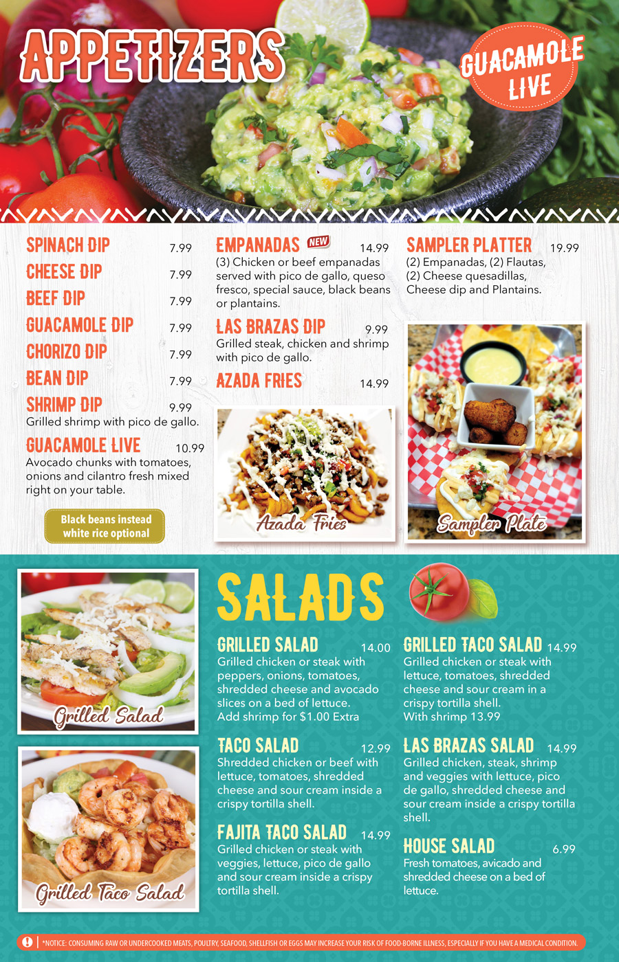 Menu Woodville Las Brazas Mexican Grill