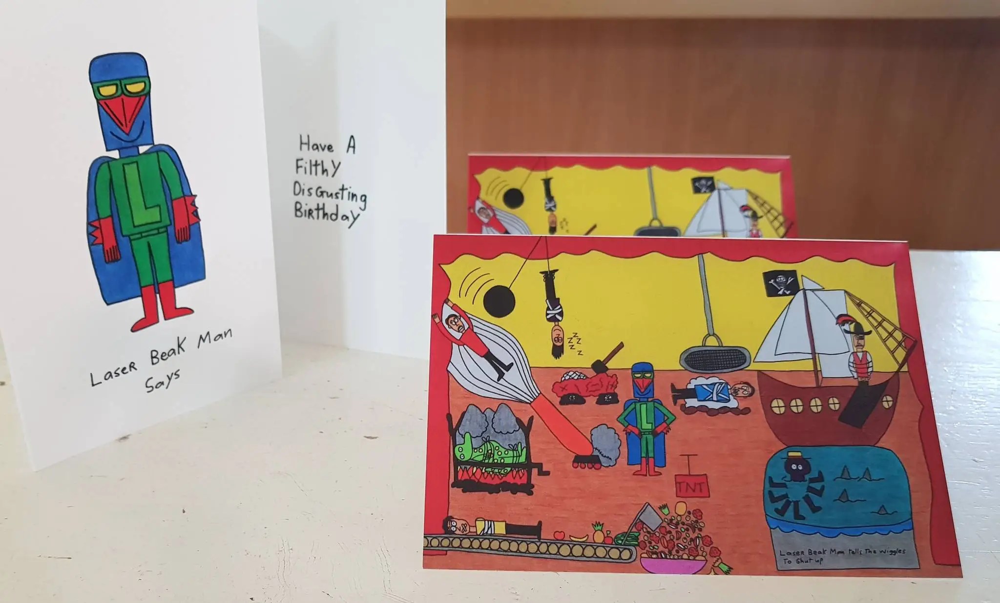 2x Wiggles and 2x Filthy Disgusting Birthday Cards w/ Envelopes Laser