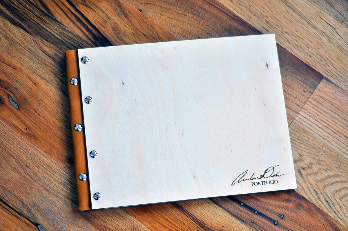 Wood and Leather Screw Post Portfolio 8 1/2" x 11" Laser Cutting