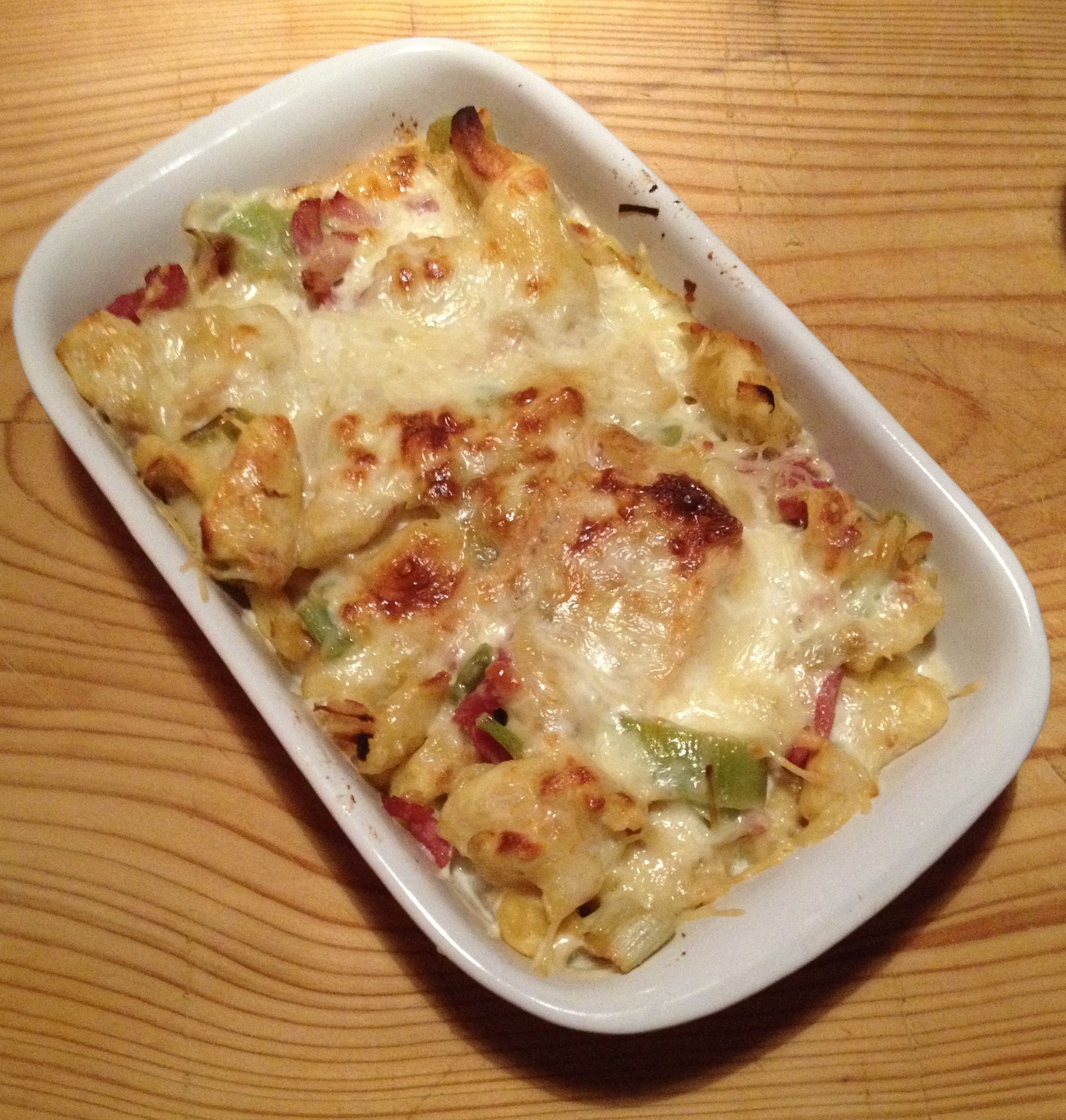 Gratin de spaëtzle au poireaux et munster La table de Baudimont