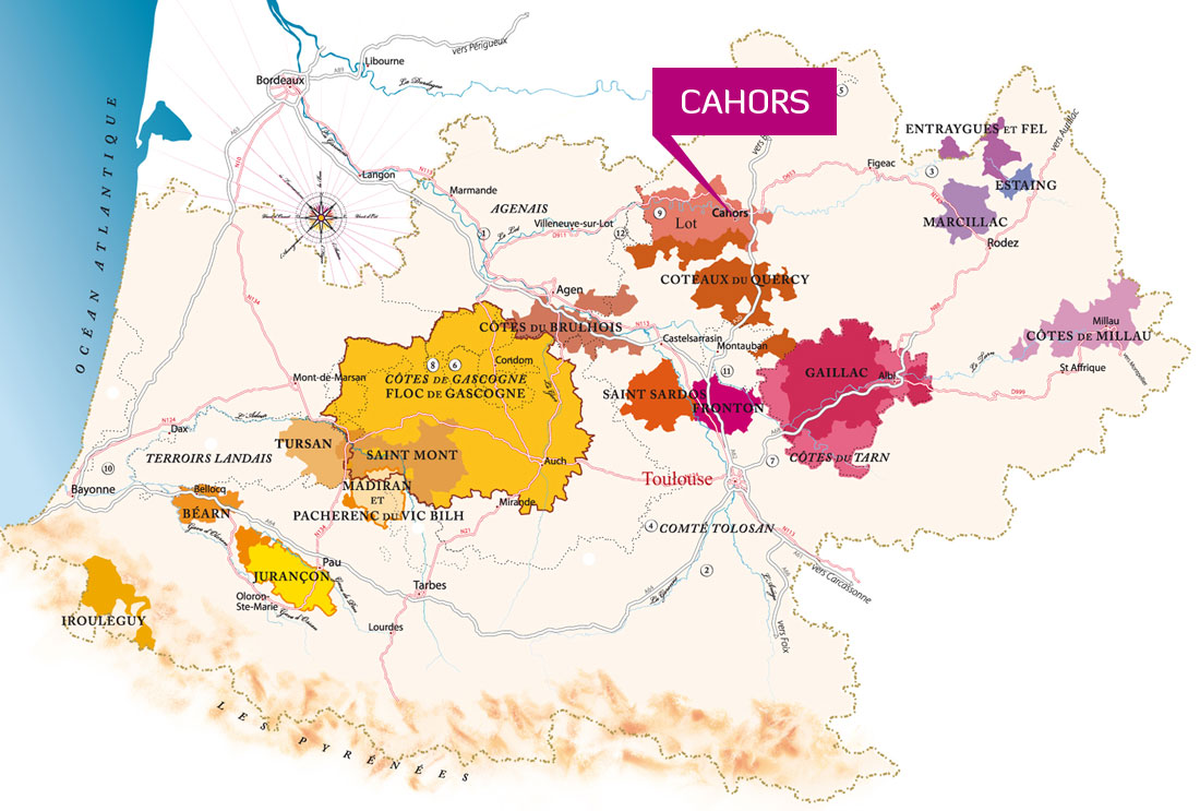 Bcahors Frankrijk Kaart Cahors (Vin de), A.O.C. Cahors/fr(カオール) L’ATELIER（ラトリエ）1959横浜創作料理と