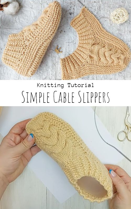 Knit Simple Cable Slippers
