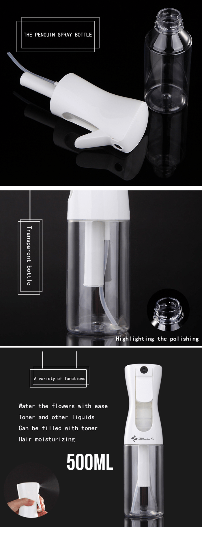 Zilla High Pressure Nano Mist Spray Bottle 500ml White LatestGadget