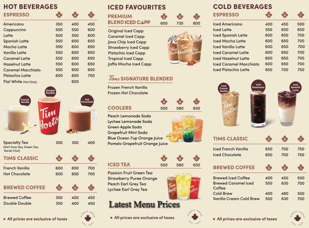 Tim Hortons Lahore Menu Prices Fresh Menu Prices