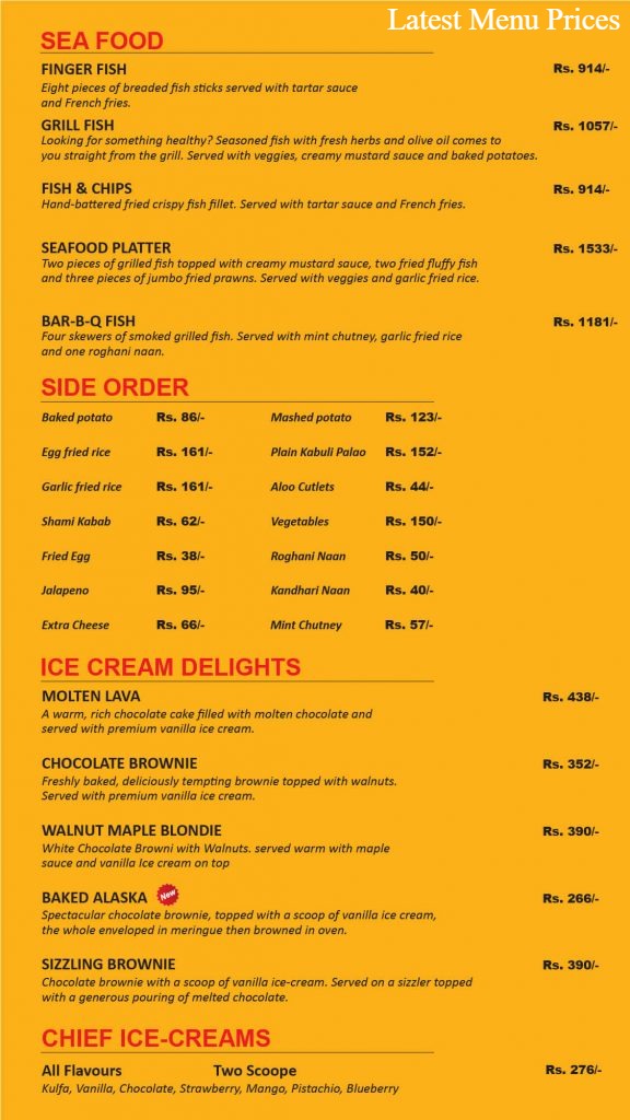 Chief Burger Peshawar Menu Prices Fresh Menu Prices