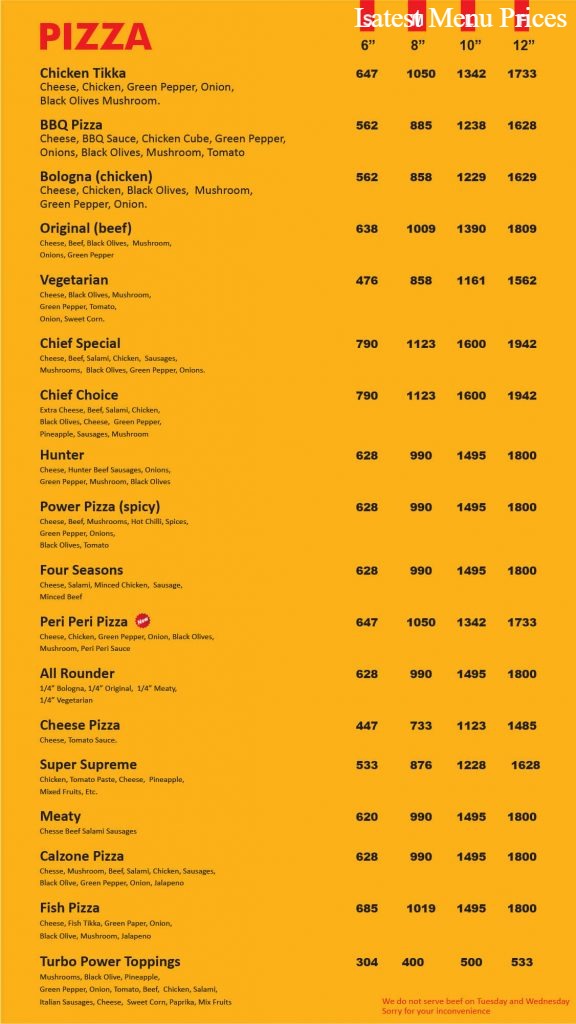 Chief Burger Peshawar Menu Prices Fresh Menu Prices