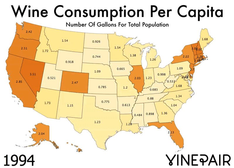 Animated Map of Showing How Wine Consumption Has Increased In The