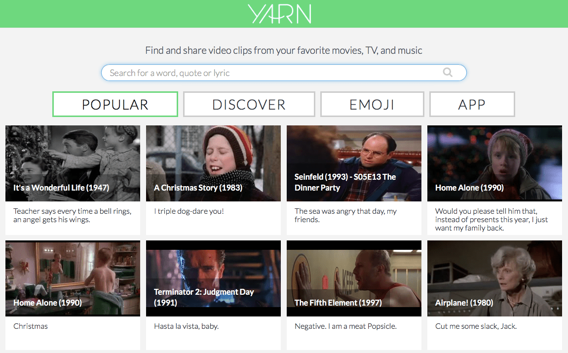 Yarn, A New Search Engine for Finding Clips From Movies, Television