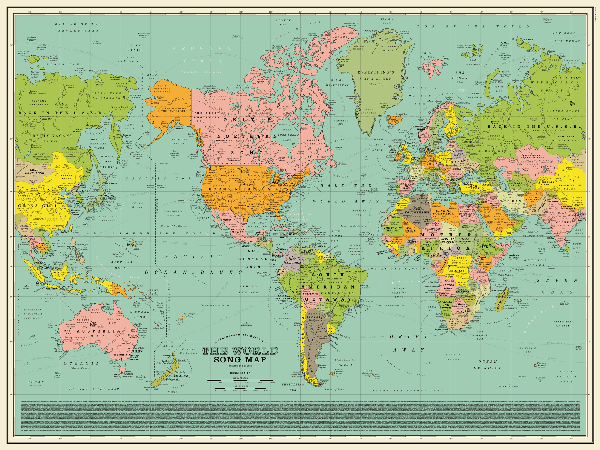 Map Of The World Song World Song Map, A Detailed Poster That Imagines the World Map Made Up