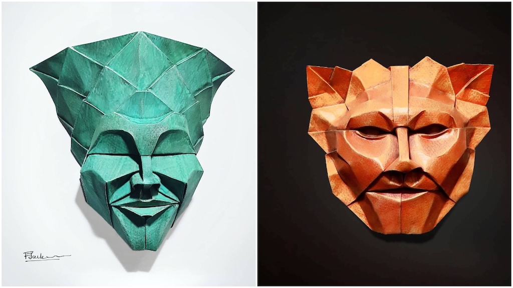 Exquisitely Detailed Miniature Origami Masks