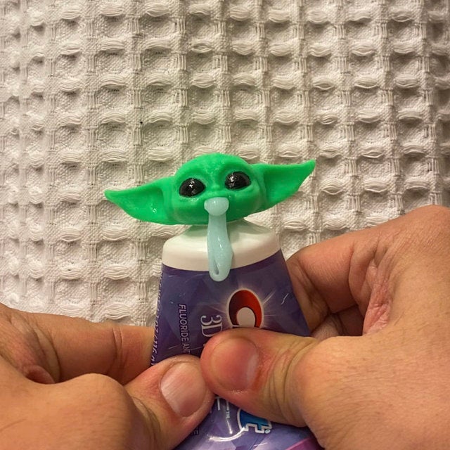 An Adorable 3D Printed Baby Yoda Toothpaste Tube Topper