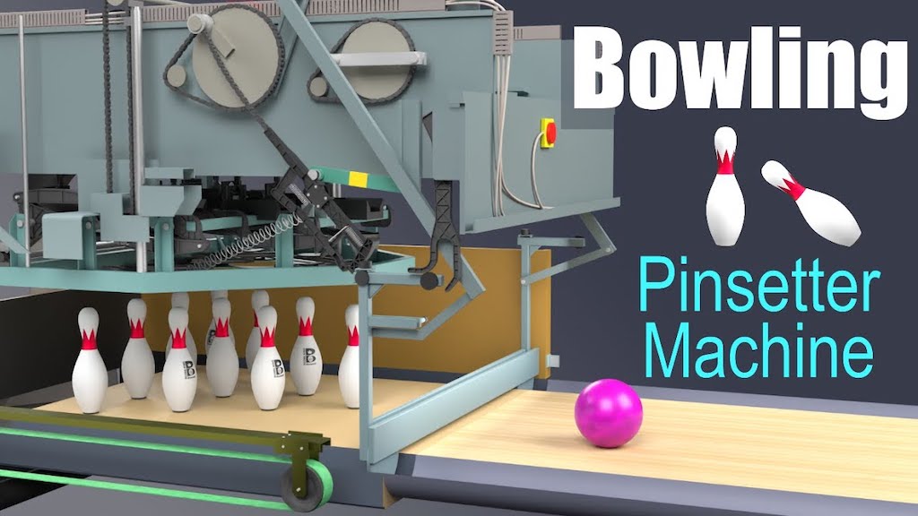A Colorful 3D Animation That Shows How a Bowling Pinsetter Machine