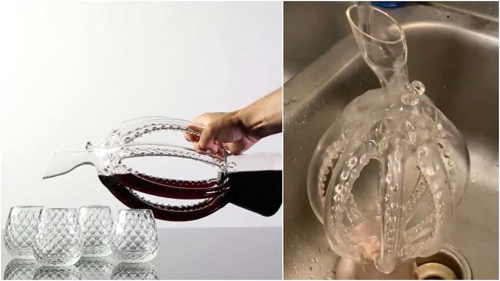 An Updated Version of the HandBlown Glass Octopus Wine Decanter That's