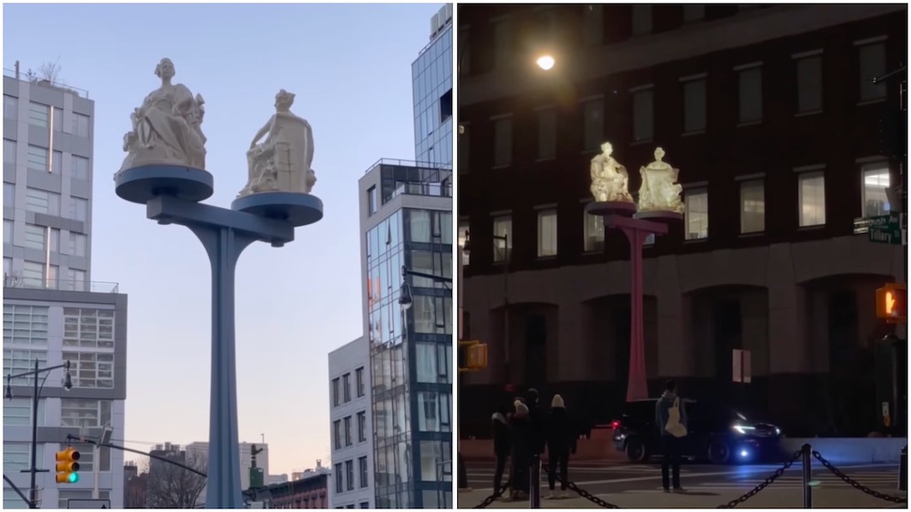 The History Behind the Two Revolving Statues on the Brooklyn Side of