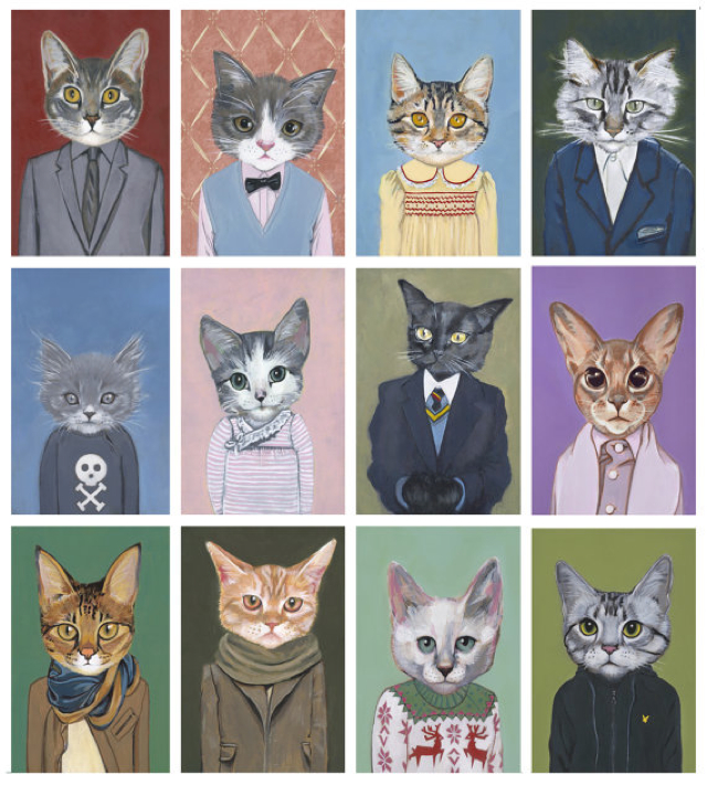 Cat in Clothes, Adorable Paintings by Heather Mattoon