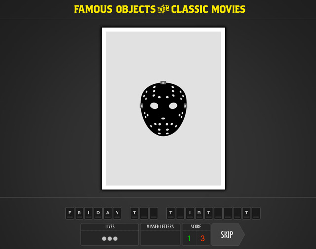 A Game Where You Identify Famous Objects from Classic Movies