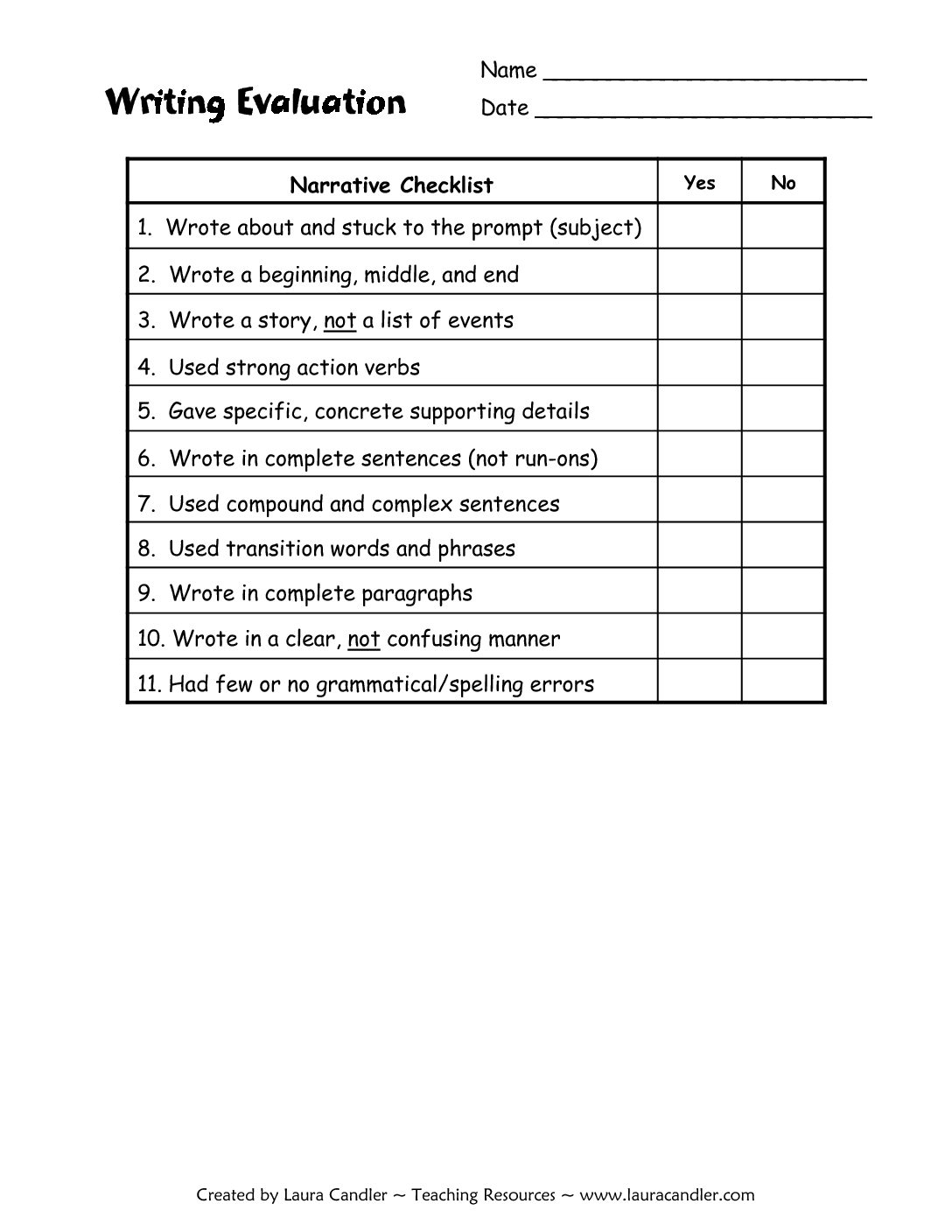 NarrativeWritingChecklist Laura Candler