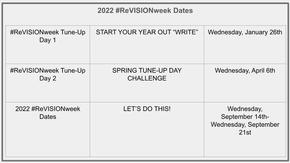 ReVISIONweek 2022 Dates and PRIZE Announcements Insight and Inspiration