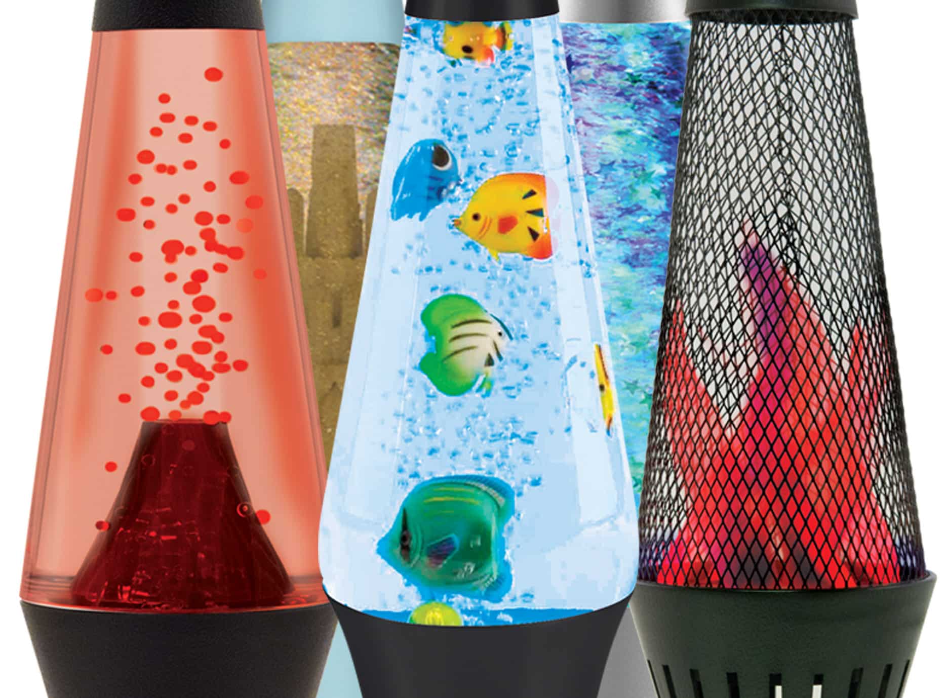 Fun Lava Lamps Aquarium, Volcano, Beach, Faux Fireplace